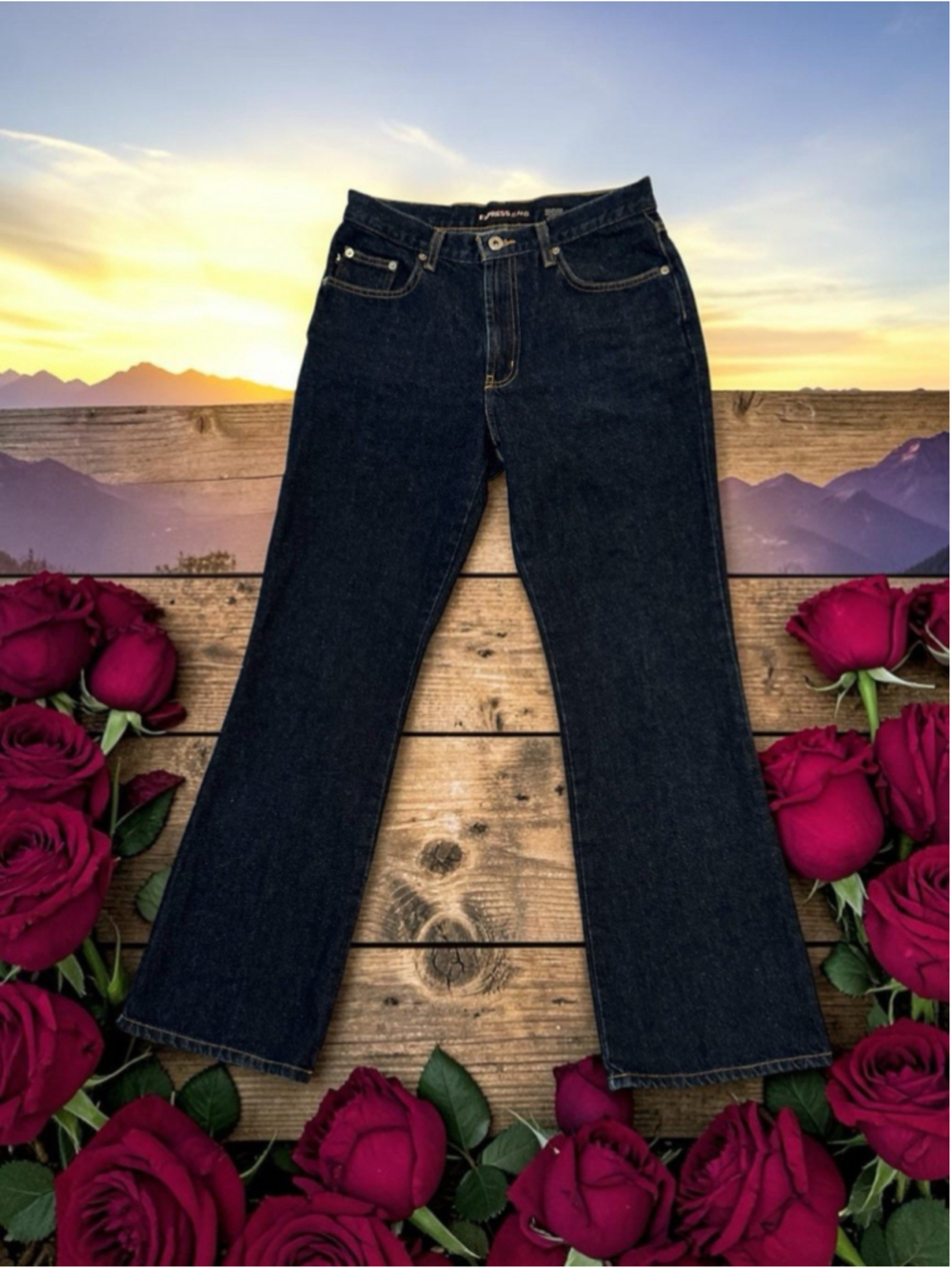 EXPRESS Jeans Flare Jeans Junior Womens 7/8 Regular BLUE Denim Pockets Zipper